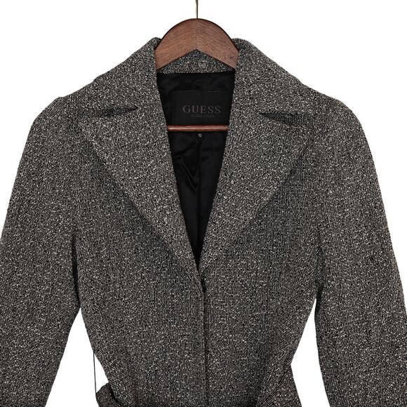 Guess Black and White Textured Trench Coat - Size 0 - Picture 13 of 13